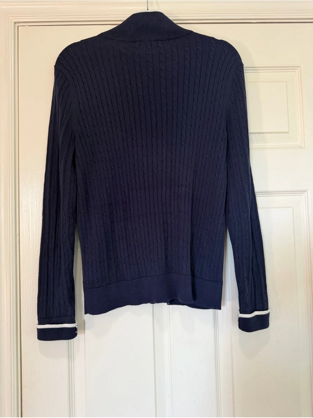Lauren Ralph Lauren Navy Cable Knit Full Zip Cardigan Sweater Women’s L - Picture 4 of 9